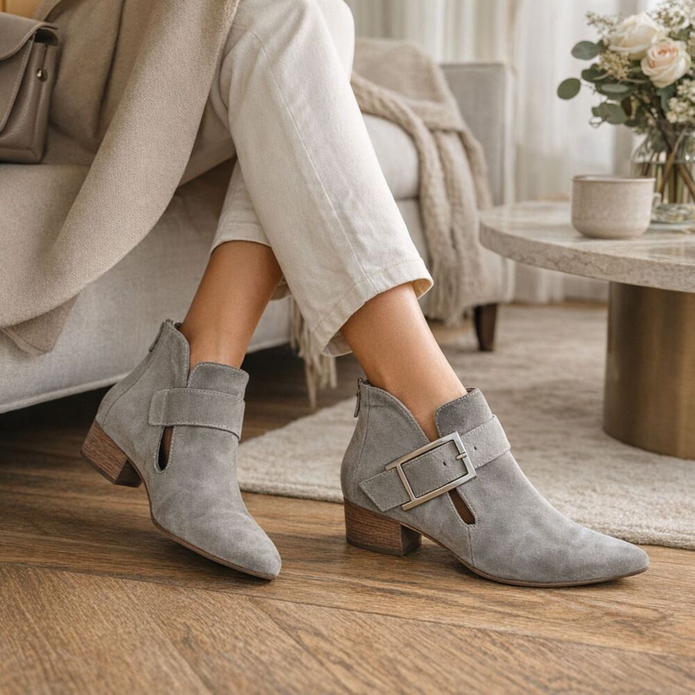 AQUATALIA Gray Suede Leather Chelsea Buckle Italy Boots Shoes  Women's Size 8.5